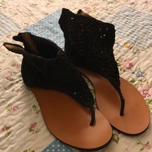 Crochet and suede sandals